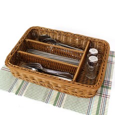 韓國 Good Friend PP仿藤編織籃 四格分類籃, 單一顏色, 1個