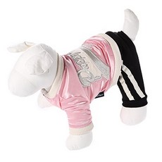 犬用英文字刺繡運動休閒風連身衣, 粉色的