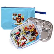 power rangers Bag rock不銹鋼盤飯盒，Dino Force, 藍色