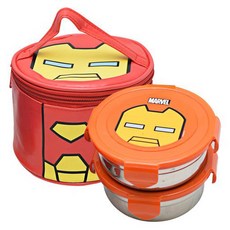 MARVEL漫威 圓形不鏽鋼便當盒 2入+便當袋, 鋼鐵人款, 1組