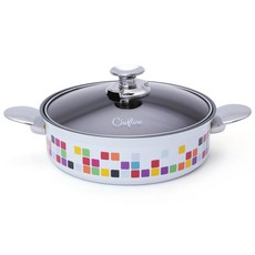 CHEFLINE Morerno系列雙耳淺湯鍋+玻璃鍋蓋, 白色, 24cm