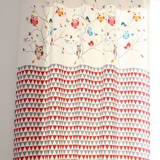 貓頭鷹插畫圖騰圖案遮光窗簾 紅色, 髮卡型