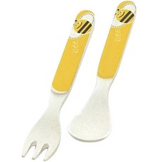 빈지오 아동용 대나무 유아식기 스푼 앤 포크, 옐로우블루, 1세트