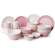 DOHO 4人份碗盤杯子組 28入, 8種, 白色+粉色