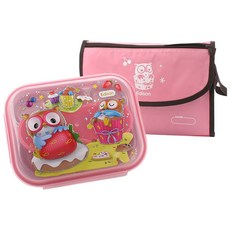 에디슨 부엉이 스텐 식판 케이스 가방세트, 핑크, 1개