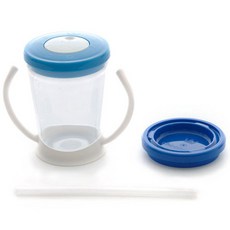 초코몬 3중 흘림방지 투명 빨대컵 240ml, 블루, 1개