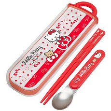 헬로키티 스케이터 리본 슬라이드식 콤비세트 스테인리스, 혼합 색상, 3종 (통 1개, 젓가락 1개, 숟가락 1개), 1개