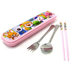 뽀로로 옥수수 귀여워 수저통세트, 핑크, 1개