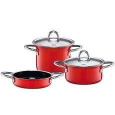 Silit 喜莉 綜合雙耳湯鍋+鍋蓋組, 紅色的, 火鍋+小鍋+高鍋+鍋蓋2p+密封蓋1p
