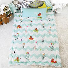 The Huuz 幼童寢具組 薄被+絎縫薄墊+枕頭, 藍色動物款