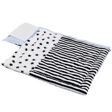 Organic Bean 一體式涼感午睡被薄墊組 條紋星星款, 海軍藍