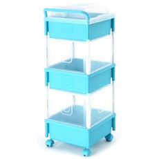 SNS 3層滾輪方型收納箱 A款+蓋子+支架 2入, 藍色