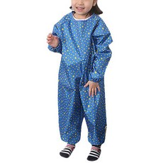 Plie 孩童拉鍊式連身畫畫衣 黃色星星 S號, 藍色, 1入