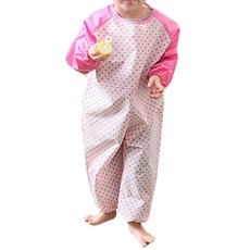 Plie 孩童拉鍊式連身畫畫衣 圓點 M號, 粉紅色, 1入