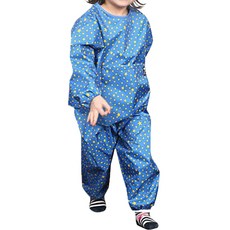 Plie 孩童星星印花美術防水畫畫衣+長褲, 藍色