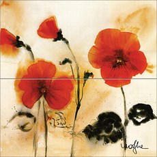 수채화톤의 붉은 꽃들 2장, AT-5035