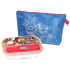 MARVEL漫威 鋼鐵人圖案不鏽鋼餐具盒+便當袋組, 鋼鐵人款, 2種餐具