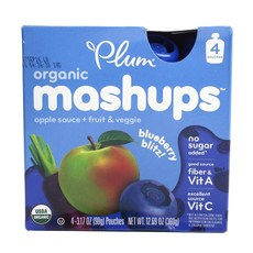 플럼오가닉스 매쉬업 애플 소스 + 프루트 & 베지 파우치 90g, 블루베리 블리츠(Blueberry Blitz), 4개입