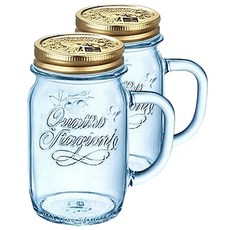 Bormioli Quadro 附蓋把手玻璃杯 藍色, 450ml, 2個