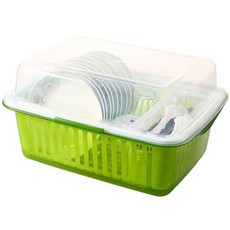 Yeah 蓋式餐具瀝水盒 L號, 1個, 綠色