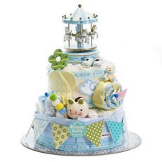 베이비베이커리 회전목마 신생아 기저귀케익, 블루, 1개