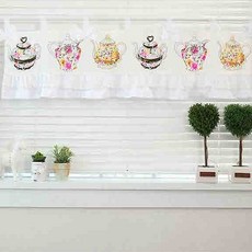 Livingdeco 茶壺印花蕾絲短窗簾, 白色的