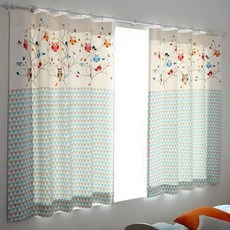 貓頭鷹插畫圖騰圖案遮光窗簾 薄荷綠, 髮卡型