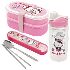 락앤락 가방도시락, 8p (도시락통 2p, 뚜껑 2p, 물통 1p, 뚜껑 1p, 숟가락 1p, 젓가락 1p) + 수저케이스, 헬로키티, 1개
