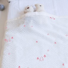 스코홈 북유럽 트리 자수 리플 홑겹 이불, 핑크