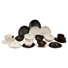 ASA SELECTION 古巴2人混合晚餐餐具組 奶油白/石頭黑, 1組