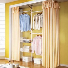 프라임 화이트 드레스룸 3폴 선반 커튼타입 행거, 오렌지+옐로우