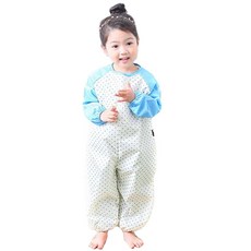 Plie 天空藍愛心圖案拼色拉鍊型美術圍裙整身式連身褲 L號, 1 個, 奶油