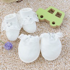 NANDDONG DIY嬰兒手套+腳套 白色玫瑰, 1組