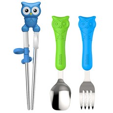 에디슨 부엉이 스텐 젓가락 3종 세트, 블루, 1세트