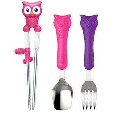 에디슨 부엉이 스텐 젓가락 3종 세트, 핑크, 1세트