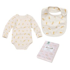 withorganic 嬰兒長頸鹿印花包屁衣+圍兜+包巾 3件組