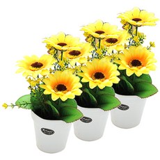 행복한세상 해바라기 조화 + 화분, 옐로우 + 화이트, 3개