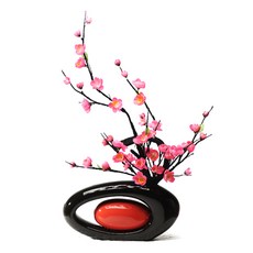 歡樂世界人造花+圓柄花瓶, 1 個, 粉紅色的梅花