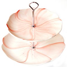 She's Deco 手繪花朵雙層蛋糕架, 粉彩粉紅色, 1個