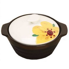 LKmade 雙耳陶瓷砂鍋+花朵印花鍋蓋, 17.5cm, 混色