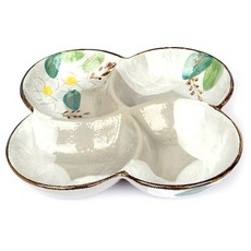 手工印花陶瓷玉蘭花4格盤, 混合顏色, 1個