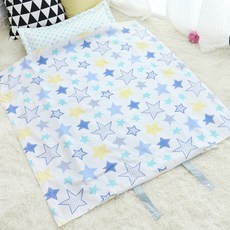 Milkyway 孩童一體式人造絲材質午睡墊被+超細纖維枕芯組, 藍色(大星星款)