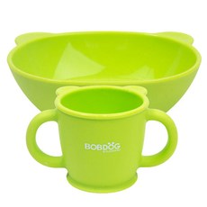 LITTLE BOBDOG 兒童矽膠餐盤+雙耳杯 C款 綠色, 1組, 碗+杯子