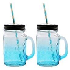 라이프스푼 메이슨 유리, 블랙블루, 2개, 500ml