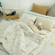 BEAUTE HOUSE 孩童棉質枕頭+無棉款棉被+睡墊, 動物樂園款