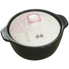 雙耳耐熱陶瓷砂鍋+樹木印花鍋蓋 粉色, 小號(18 x 9.5cm)