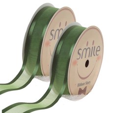 杜里安創作 絲綢雙面歐根紗緞帶 25mm 15號, 2個, 國防綠