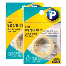 프린텍 리필용 양면테이프 18mm x 7.6m, 투명, 2개