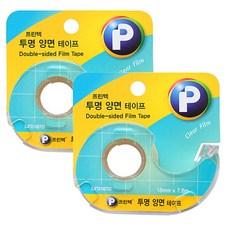 프린텍 투명 양면테이프 단면디스펜서 /18mm x 7.6m, 2개