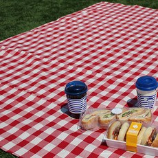 媽咪藝術 雙面防水露營野餐墊, 紅色格紋